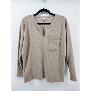 LOFT Outlet Womens XS Beige Waffle‎ Knit Long Sleeve V Neck Sweater